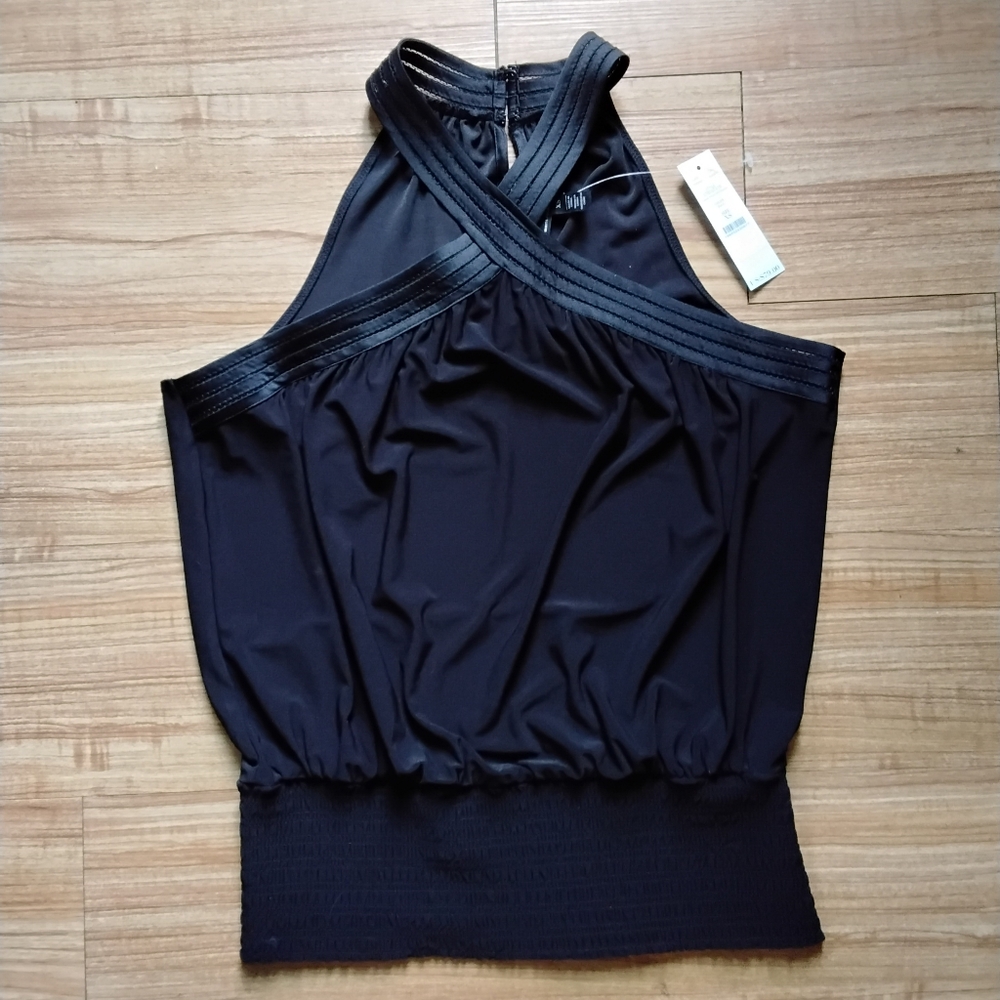 White House Black Market Cross Front Halter Tunic – Black XS, NWT - Picture 2 of 10
